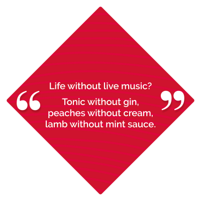 Life without music? Tonic without gin, peaches without cream, lamb without mint sauce. Life without music? Tonic without gin, peaches without cream, lamb without mint sauce.